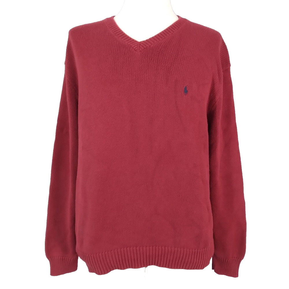 Polo Ralph Lauren sweater men's XL extra large red cotton v-neck Preppy‎ outdoor